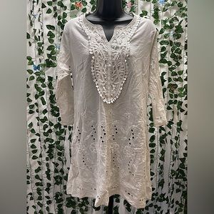 Sheer White Embroidered Cover Up - Size: S